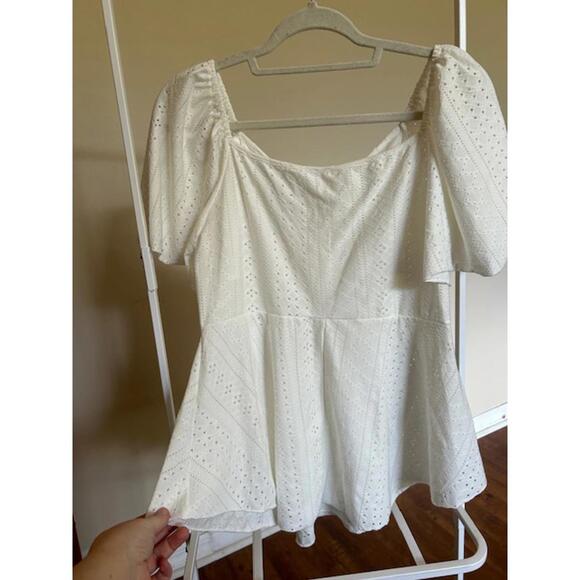 White Eyelet Puff Sleeve Mini Dress - Picture 2 of 2